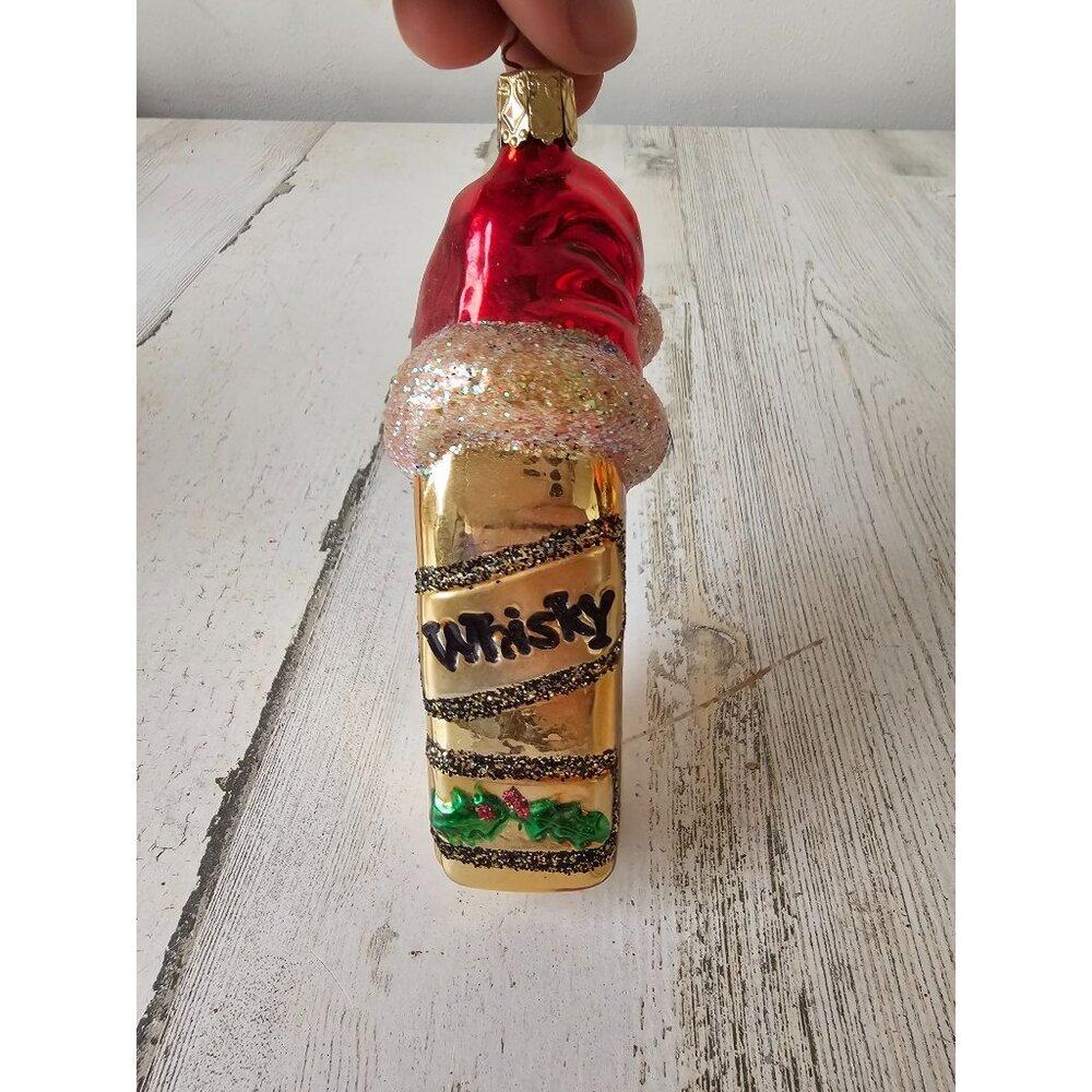 inge glas Glass whiskey‎ bottle ornament Xmas tree alcohol hat gold glitter